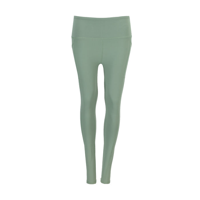 Womens high-waist leggings in sea spray green, full-length stretch fit.