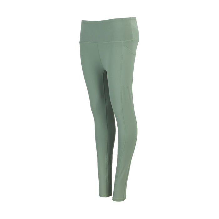 Womens high-waist sea spray green leggings, front view with subtle seam detail.