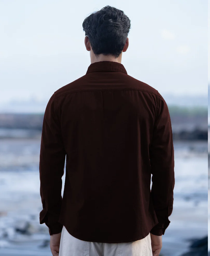 Powerlook Wine Structured Cotton Overshirt with Pockets