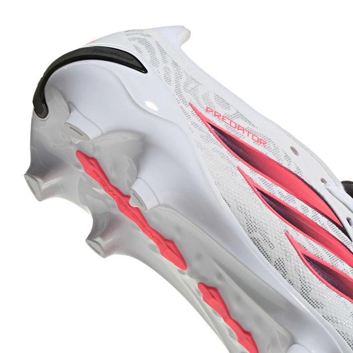 Men's white football cleat upper with red motion graphic and molded studs