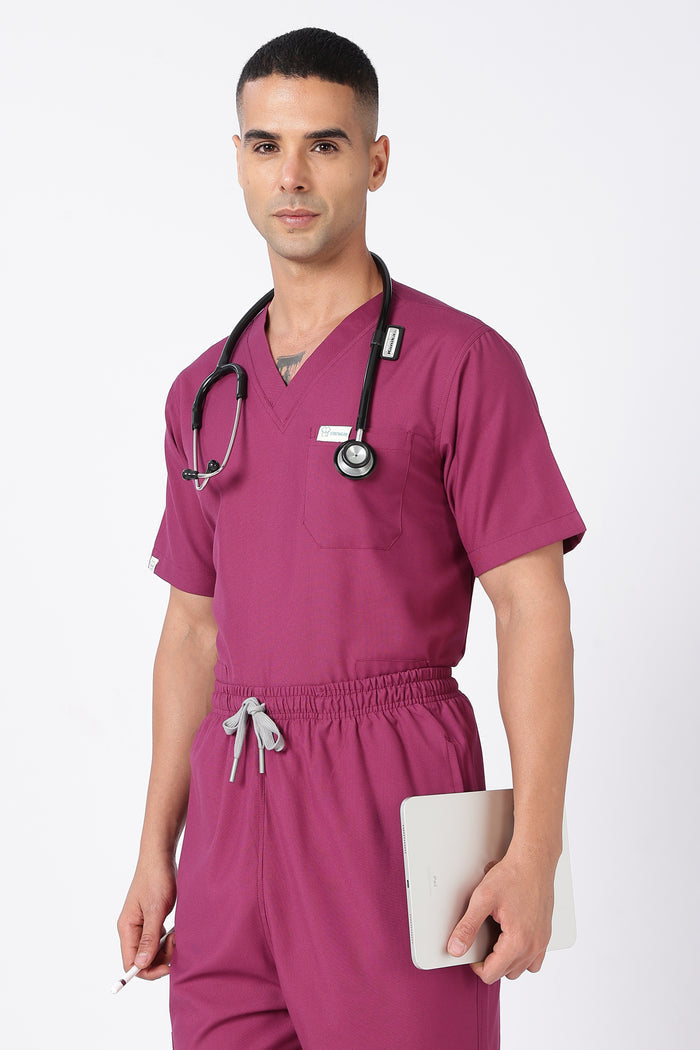Prime - Men's V-Neck Scrub - 7 Pocket - Wine Berry