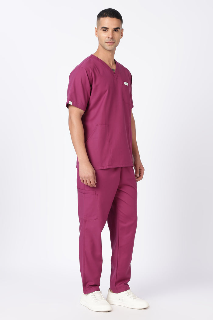 Prime - Men's V-Neck Scrub - 7 Pocket - Wine Berry