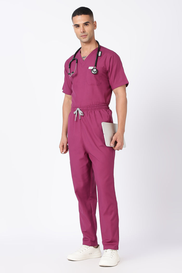 Prime - Men's V-Neck Scrub - 7 Pocket - Wine Berry