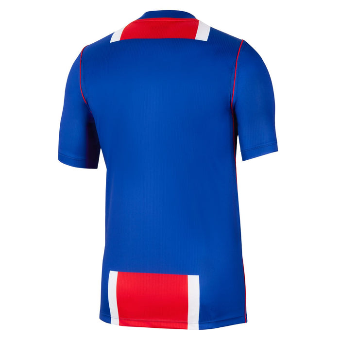 Men's PSG home stadium replica jersey, blue back with red/white stripe near bottom