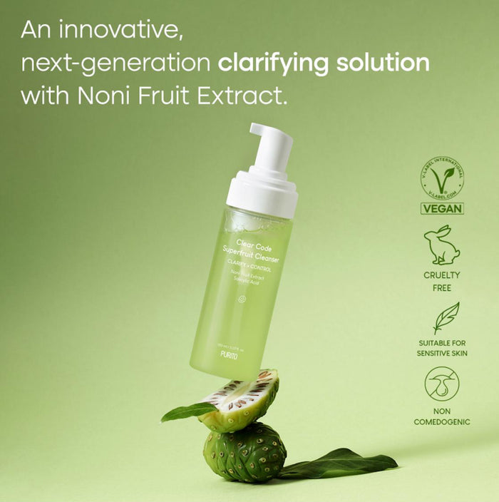 PURITO Clear Code Superfruit Cleanser CLARIFY + CONTROL Noni Fruit Extract Salicylic Acid غسول البشرة بالساليسيلك اسد من بيوريتو