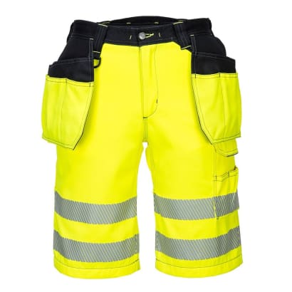 Pw3 hi vis holster pocket elasticated waist work shorts portwest pw343