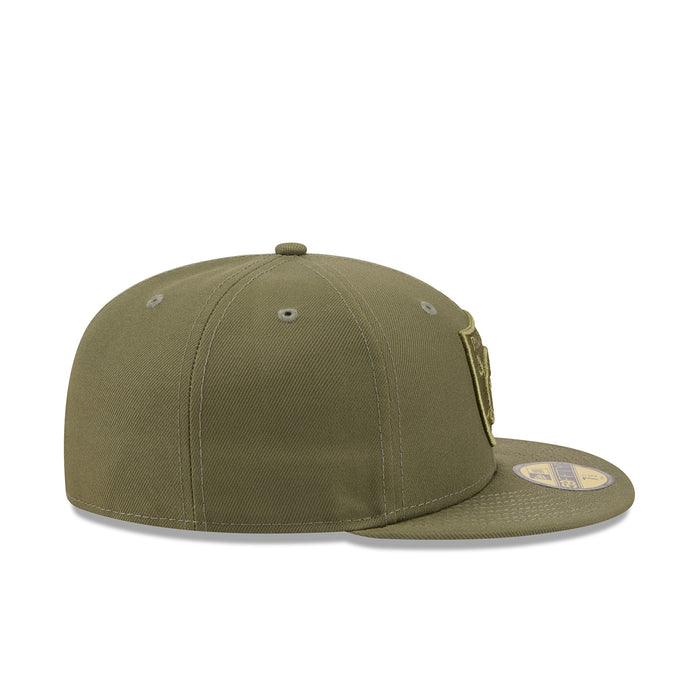 New Olive baseball cap with side patch detail, curved brim