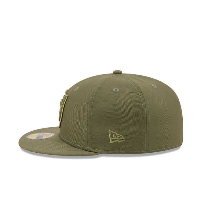 New Olive baseball cap with small side logo, curved brim