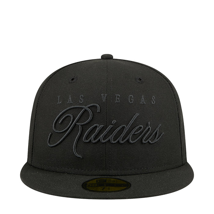 Black baseball cap with raised Raiders script on the front
