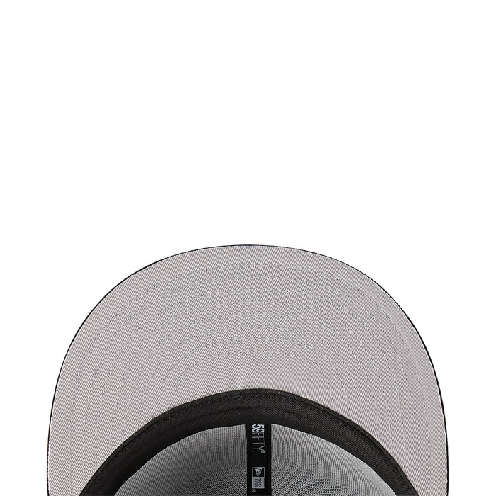 Light gray baseball cap with black inner brim and small fabric tag