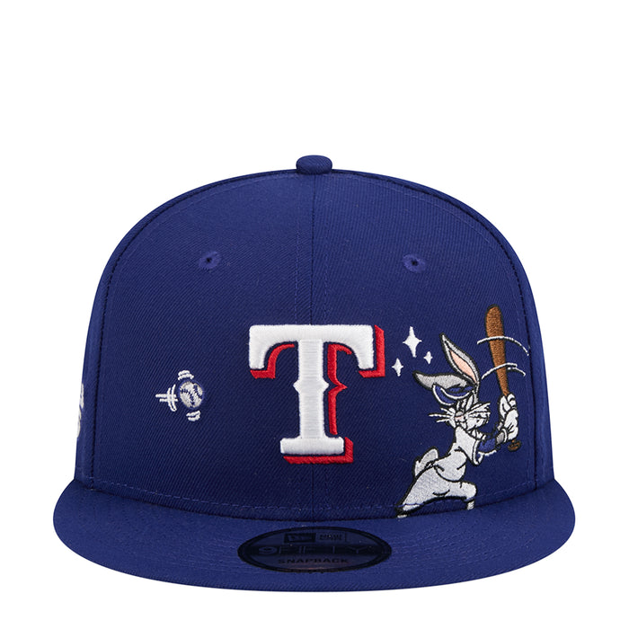 Blue baseball cap with Texas Rangers T logo and Bugs Bunny graphic