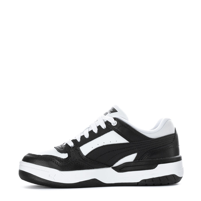 Youth low-top sneakers, black and white with lace-up front and side stripe
