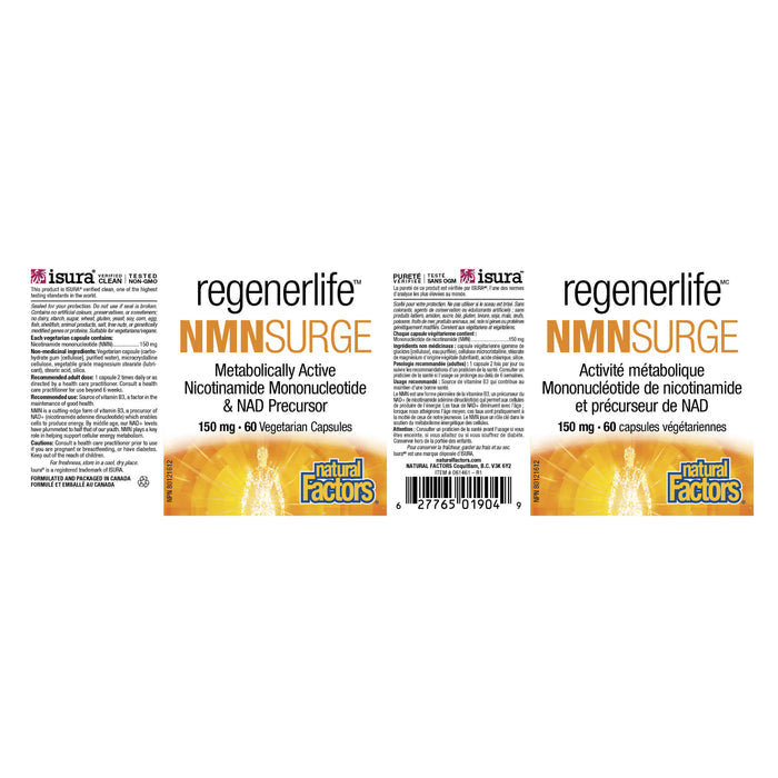 Natural Factors RegenerLife NMNSurge 150mg (Nicotinamide Mononucleotide) Label