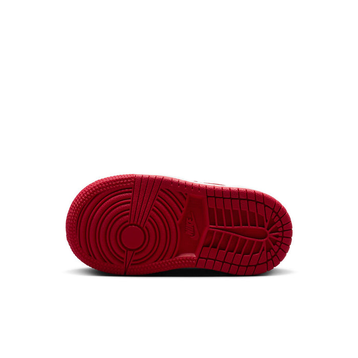 Toddler sneaker outsole in red rubber with traction tread pattern