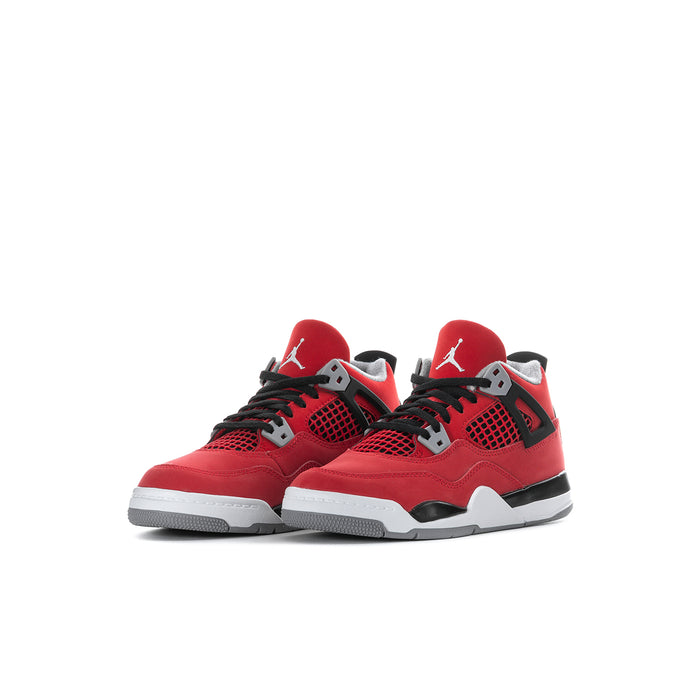 Pair of kids red mesh-and-leather sneakers with black accents and white midsoles