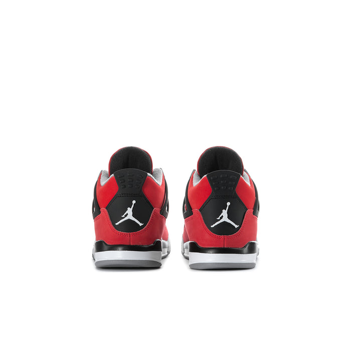 Kids red and black sneakers with Jumpman heel logo and gray outsole