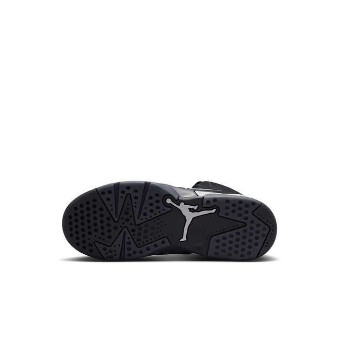 Kids black high-top sneaker outsole with textured rubber traction pattern