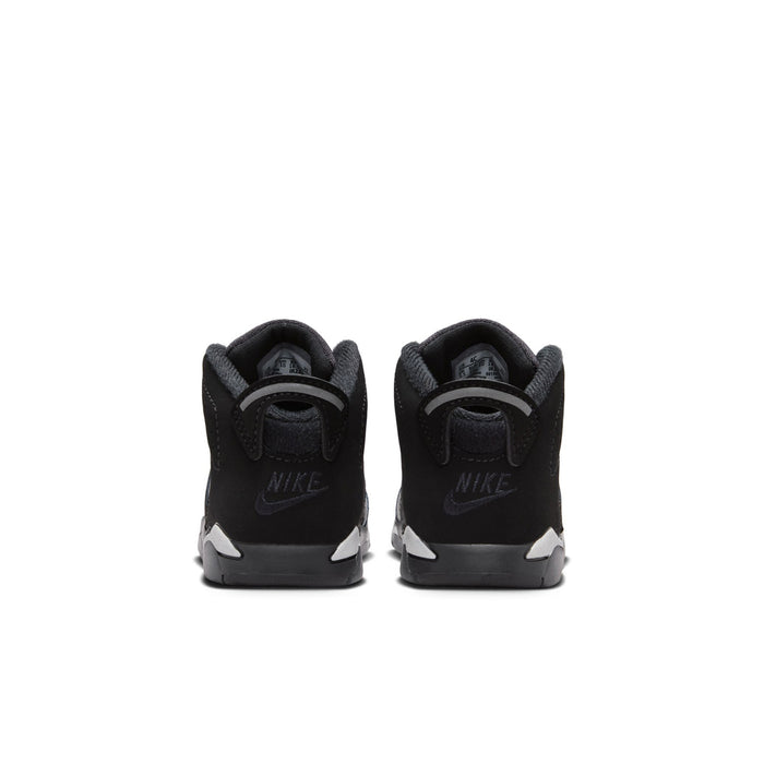 Black toddler sneakers heel view with pull tab and logo branding