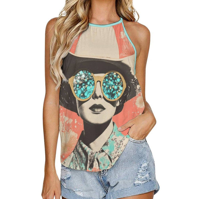 Retro Pop Cowgirl Tank Top by BAHA RANCH Western Wear, featuring a colorful cowgirl design and sleeveless style.