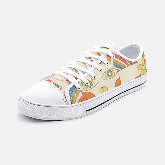 Retro White Kitty - Unisex Low Top Canvas Shoes - Billyforce Shop