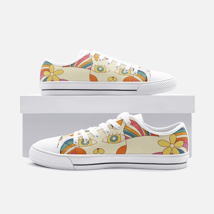 Retro White Kitty - Unisex Low Top Canvas Shoes - Billyforce Shop