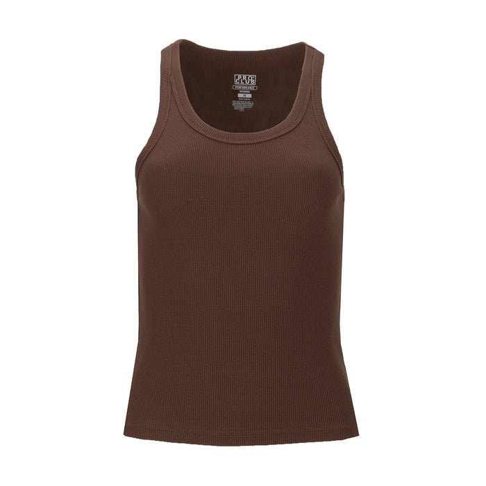 Women’s chocolate brown ribbed tank top with round neckline