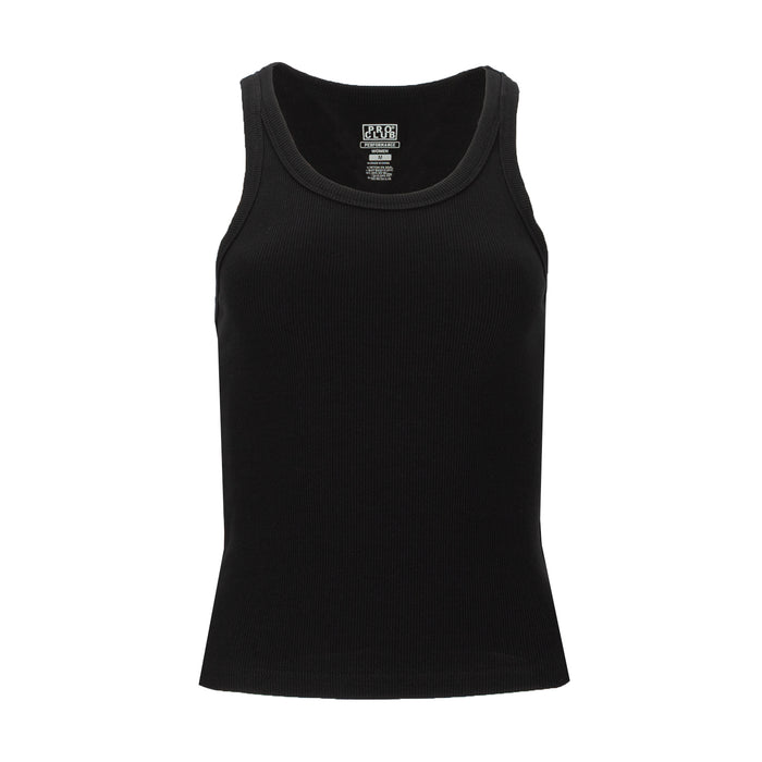 Black ribbed womens tank top with scoop neckline