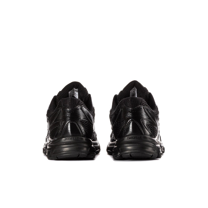Men's black Saucony running shoes, heel view with sculpted midsole and laces