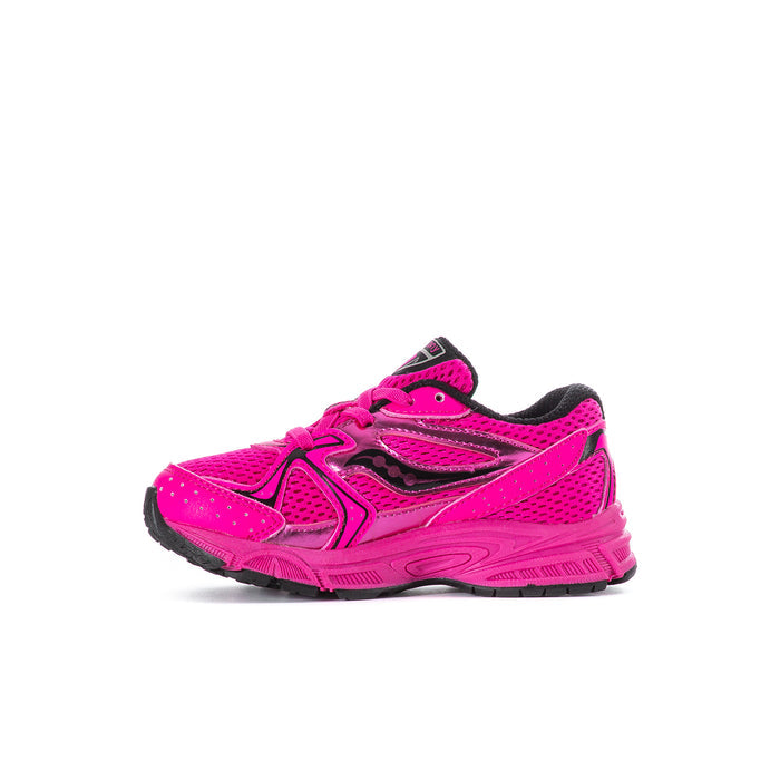 Toddler pink athletic sneakers with mesh upper and contrast side stripes