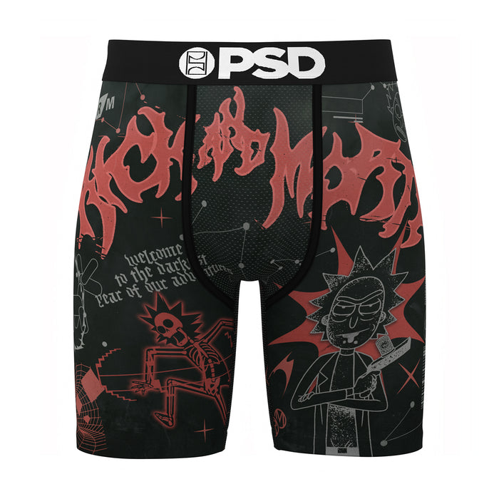Men's black boxer shorts with red graphic print and PSD logo waistband