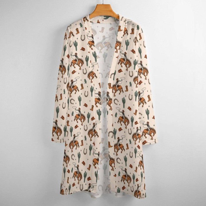 BAHA RANCH WESTERN WEAR Rodeo Cowboy lightweight cardigan sweater, cream-colored knit with western-style details and long sleeves.