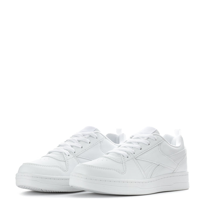 Pair of kids' white low-top sneakers with lace-up closure