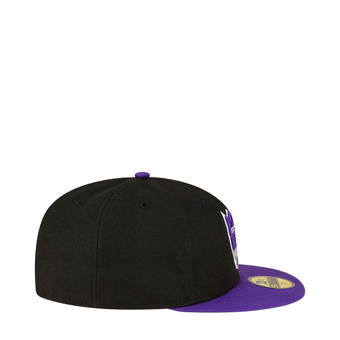 Black baseball cap with purple brim and Sacramento Kings side patch