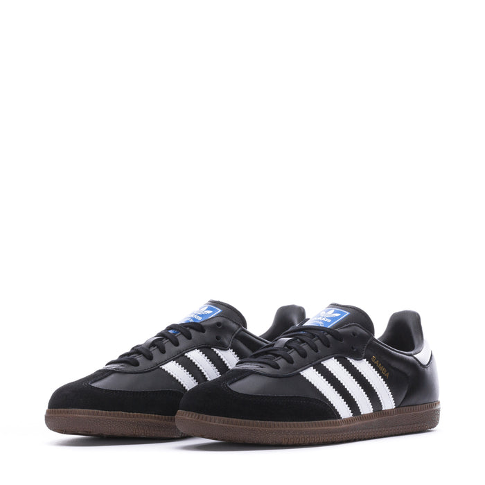 Kids' Adidas Samba OG sneakers in black with white stripes and gum sole