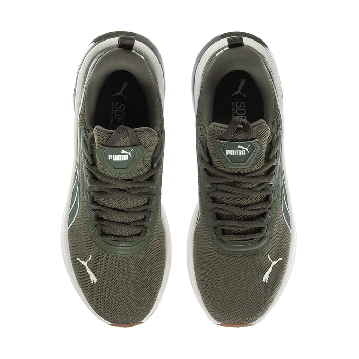 Men's Puma sneakers, dark green mesh upper with padded collar and white logo