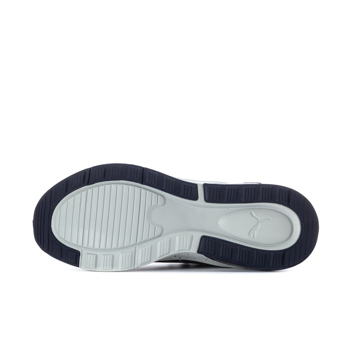 Men's sneaker outsole view with dark tread edges and light midfoot with Puma mark