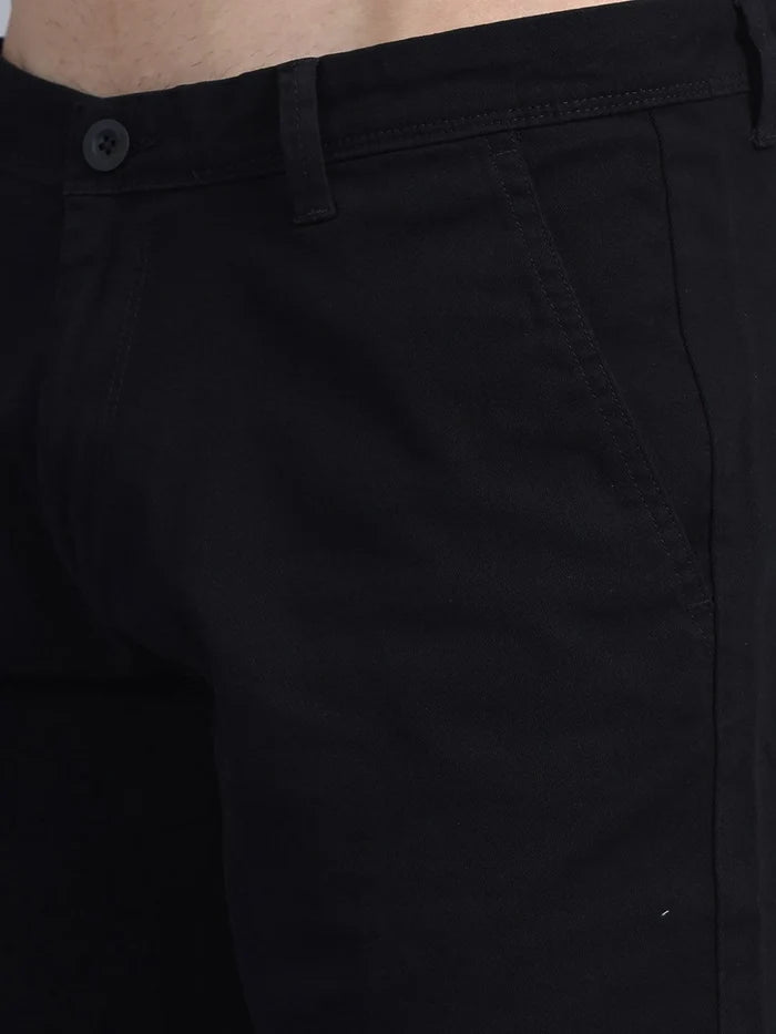 Silisoul Black Regular Fit Cotton Mid-Rise Button Casual Shorts