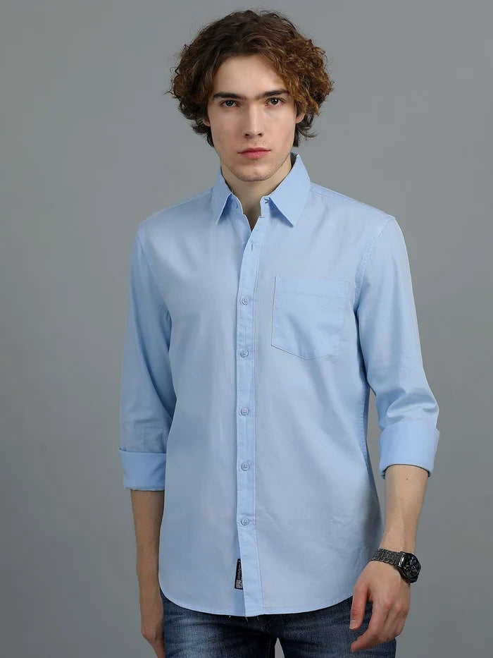 Silisoul Blue Regular Fit Cotton Long Sleeves Spread Collar Shirt