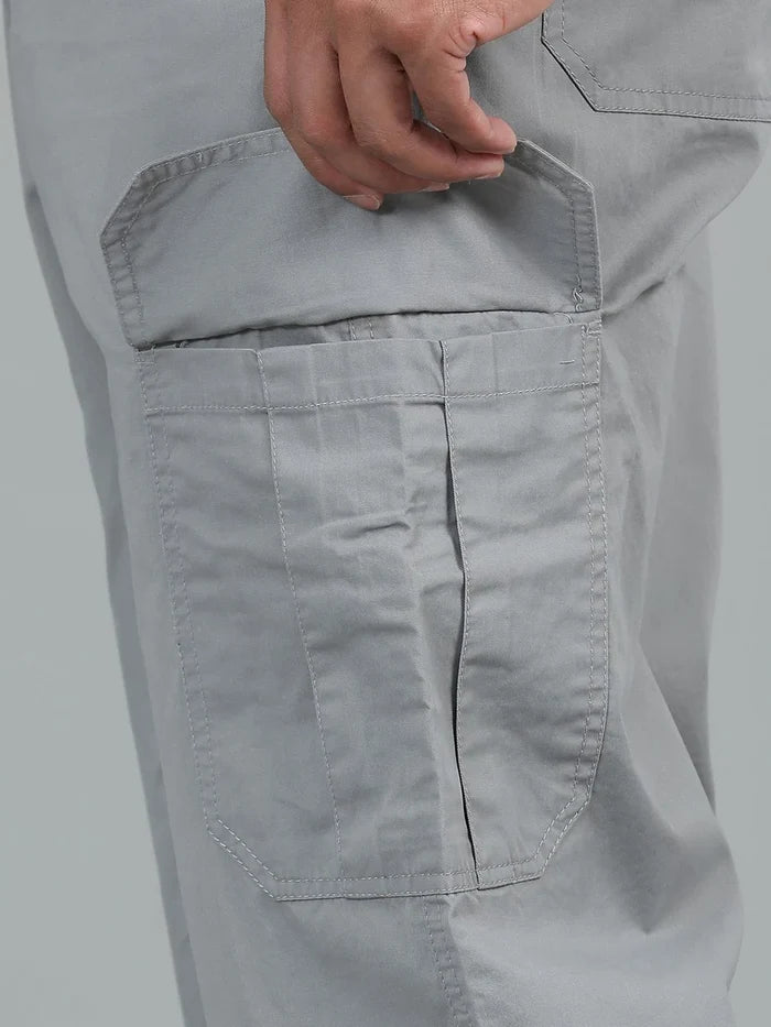Silisoul Grey Loose Fit Cotton Mid-Rise Button Woven Trousers