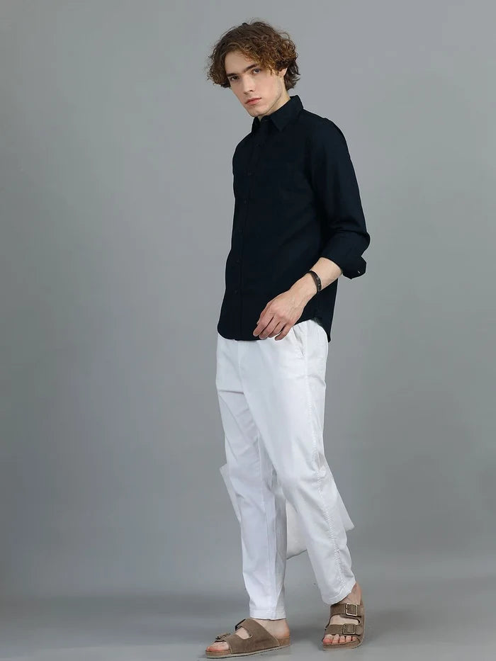 Silisoul Navy Blue Regular Fit Cotton Long Sleeves Spread Collar Shirt