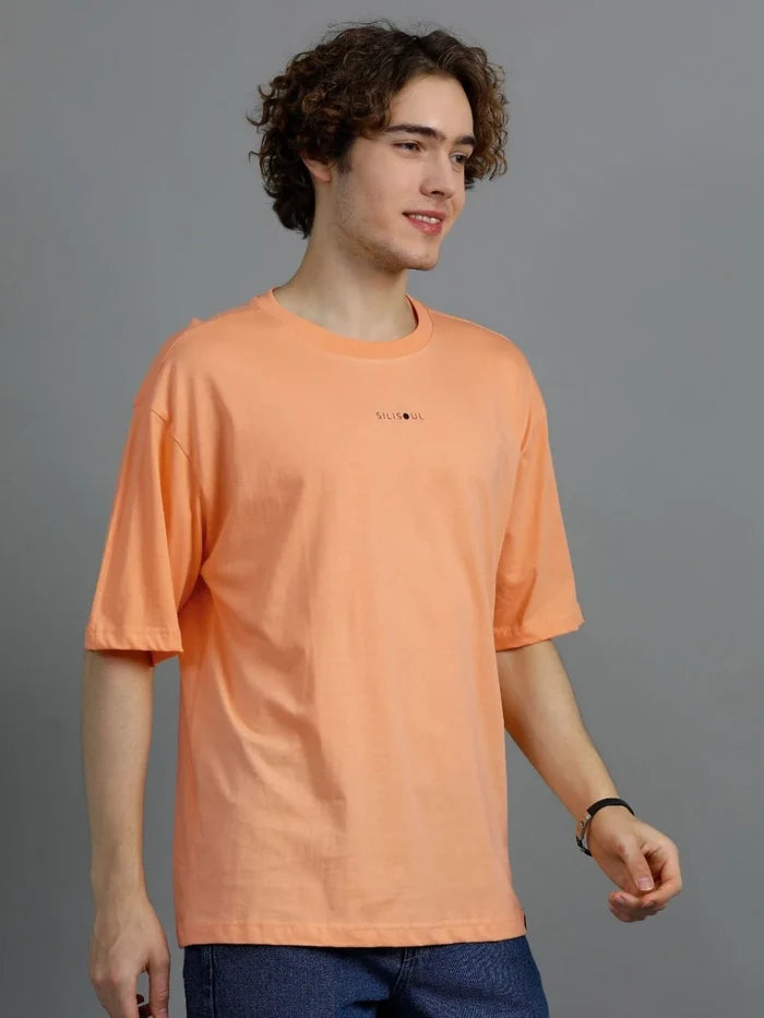 Silisoul Peach Oversized Fit Brand Logo Print Cotton T-Shirt