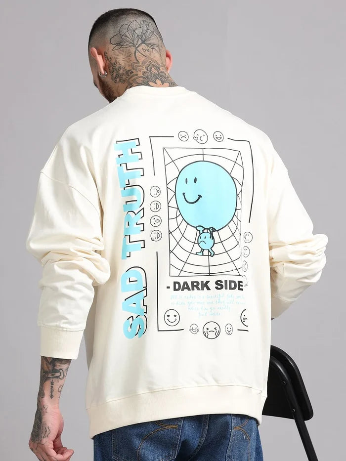 Silisoul White Graphic Print Cotton Long Sleeves Sweatshirt