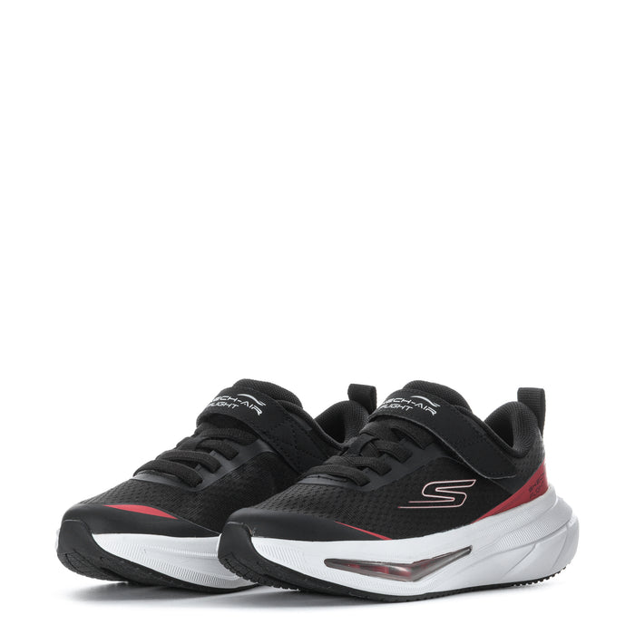 Pair of kids black lace-up sneakers with red details and white midsole