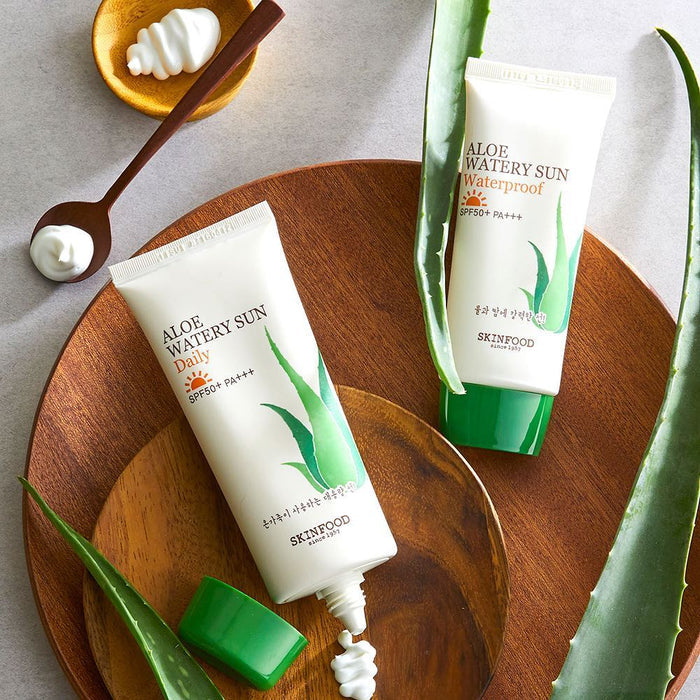SKINFOOD Aloe Watery Sun Waterproof SPF50+ PA+++ واقي الشمس المقاوم للماء بالصبار