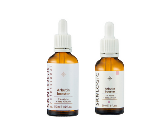 SKN143 SKNLOGIC Arbutin Booster Serum 50ml | Two bottles of Sknlogic Arbutin booster on a white background