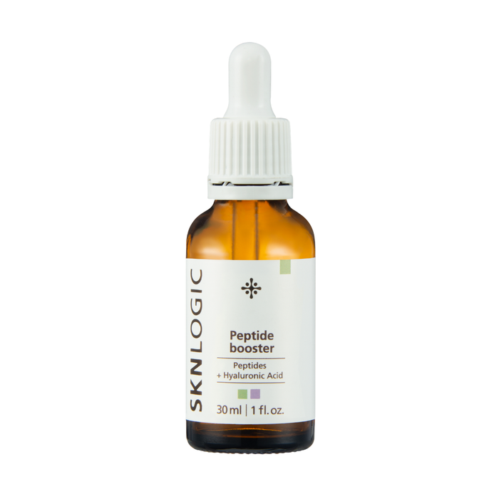 SKN140 SKNLOGIC Peptide Booster Serum 0ml | SKNLOGIC Peptide booster serum in a 30 ml amber glass dropper bottle with a white cap and white label.