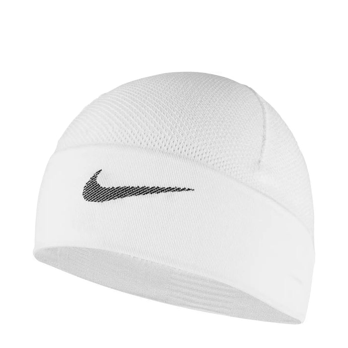 Nike knit skull cap beanie in white with black swoosh logo