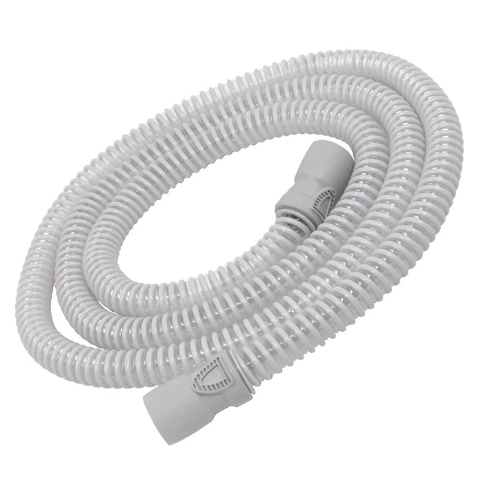 A coiled, white CPAP/BiPAP hose tubing with connectors at both ends.
