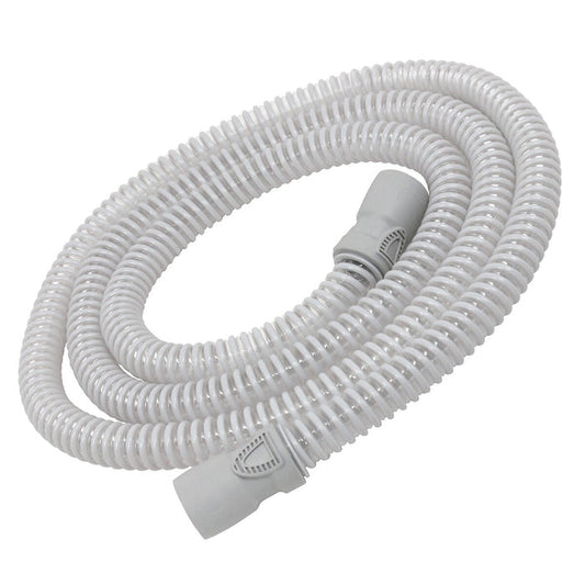 A coiled, white CPAP/BiPAP hose tubing with connectors at both ends.