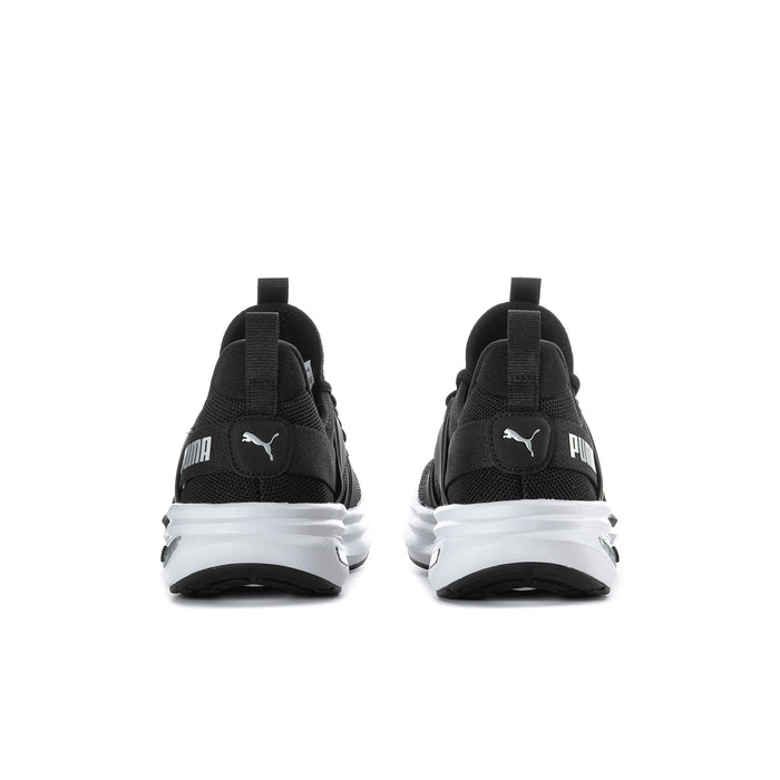 Men's black running shoes with cushioned heel and white midsole detail